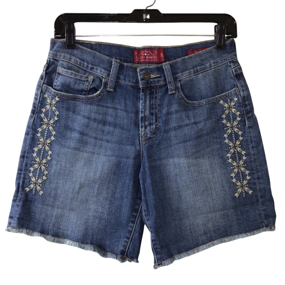 Lucky Brand Shorts Women’s 2 26 Blue The Roll Up Denim Jean Embroidered